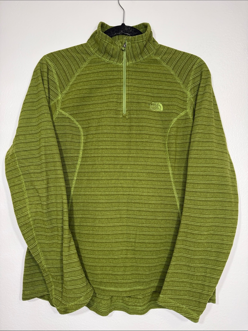The North Face Olive Green stripe Quarter-Zip fleece Medium